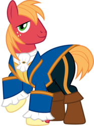 Size: 1001x1339 | Tagged: safe, artist:cloudy glow, big macintosh, earth pony, pony, g4, beauty and the beast, clothes, clothes swap, cosplay, costume, crossover, disney, male, prince, raised hoof, simple background, solo, transparent background