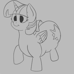 Size: 560x560 | Tagged: safe, artist:andelai, twilight sparkle, pony, g4, animated, blinking, fat, female, gif, gray background, grayscale, monochrome, obese, plump, simple background, smiling, solo, the ass was fat, thick, thighlight sparkle, thunder thighs, twibutt, twilard sparkle, twilight sparkle (alicorn), walk cycle, walking