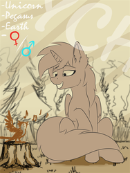 Size: 1500x2000 | Tagged: safe, artist:o0o-bittersweet-o0o, oc, oc only, bird, earth pony, pegasus, pony, unicorn, commission, female, forest, grass, male, meme, sitting, smiling, solo, wip, your character here