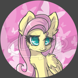 Size: 400x400 | Tagged: safe, artist:sapphfyr, fluttershy, pony, g4, abstract background, chest fluff, female, fluffy, solo, watermark
