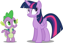 Size: 4096x2809 | Tagged: safe, artist:tralomine, spike, twilight sparkle, alicorn, dragon, pony, g4, .svg available, backpack, confused, high res, looking up, simple background, transparent background, twilight sparkle (alicorn), vector