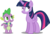 Size: 4096x2809 | Tagged: safe, artist:tralomine, spike, twilight sparkle, alicorn, dragon, pony, g4, .svg available, backpack, confused, high res, looking up, simple background, transparent background, twilight sparkle (alicorn), vector