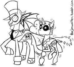 Size: 831x743 | Tagged: safe, artist:thejonwalter, pony, black and white, black hat (villainous), dr. flug, grayscale, monochrome, ponified, simple background, villainous, white background