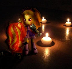 Size: 710x675 | Tagged: safe, artist:whatthehell!?, edit, adagio dazzle, sunset shimmer, equestria girls, g4, bone, boots, candle, candlelight, chalice, doll, equestria girls minis, irl, photo, ritual, toy