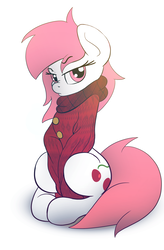 Size: 2195x3351 | Tagged: safe, artist:sharemyshipment, oc, oc only, oc:cherry cerise, pony, buttons, clothes, high res, simple background, solo, sweater, turtleneck, white background