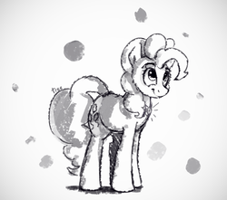 Size: 2700x2389 | Tagged: safe, artist:thefloatingtree, pinkie pie, earth pony, pony, g4, element of laughter, female, high res, mare, monochrome, sketch, smiling, solo