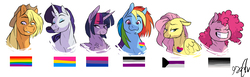 Size: 8448x2593 | Tagged: dead source, safe, artist:shellielle, applejack, fluttershy, pinkie pie, rainbow dash, rarity, twilight sparkle, alicorn, earth pony, pegasus, pony, unicorn, g4, absurd resolution, asexual, biromantic, bisexuality, bust, cheek fluff, chest fluff, discussion in the comments, diversity, ear fluff, female, fluffy, gay pride, lesbian, mane six, mare, panromantic, pansexual, portrait, pride, pride flag, pride month, sexuality, simple background, straight, twilight sparkle (alicorn), white background