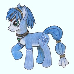 Size: 1200x1200 | Tagged: safe, artist:kirikittn, pony, cutie mark, drawing, headband, jewelry, krystal, necklace, ponified, simple background, sketch, solo, star fox, star fox adventures, teal background, traditional art