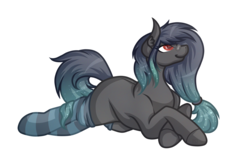 Size: 4465x2941 | Tagged: safe, artist:amazing-artsong, oc, oc only, oc:libby, earth pony, pony, bandaid, bandaid on nose, clothes, female, high res, looking up, mare, prone, simple background, smiling, socks, solo, striped socks, transparent background