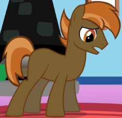 Size: 667x645 | Tagged: safe, artist:mr kupkake, edit, button mash, earth pony, pony, strangers, g4, blank flank, male, missing accessory, older, older button mash, sad, solo, stallion