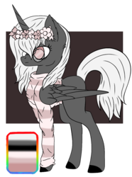 Size: 690x927 | Tagged: safe, artist:ohhoneybell, oc, oc only, alicorn, pony, clothes, female, floral head wreath, flower, glasses, mare, reference sheet, solo, sweater