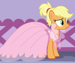 Size: 709x591 | Tagged: safe, screencap, applejack, earth pony, pony, g4, honest apple, clothes, cropped, dress, female, freckles, mare, solo