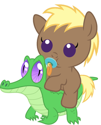 Size: 786x967 | Tagged: safe, artist:red4567, coco crusoe, gummy, pony, g4, baby, baby pony, coco crusoe riding gummy, crusoebetes, cute, pacifier, ponies riding gators, riding, simple background, white background