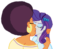 Size: 1245x1040 | Tagged: safe, artist:ktd1993, rarity, saffron masala, equestria girls, g4, afro, equestria girls-ified, eyes closed, female, kissing, lesbian, ms paint, raffron, shipping, simple background, transparent background