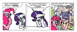 Size: 990x413 | Tagged: safe, artist:gingerfoxy, fluttershy, pinkie pie, rarity, earth pony, pegasus, pony, unicorn, pony comic generator, g4, carousel boutique, comic, crying, discord lamp