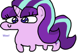 Size: 715x511 | Tagged: safe, artist:jargon scott, starlight glimmer, pony, unicorn, g4, c:, female, meme, simple background, smiling, solo, squatpony, white background, wow! glimmer