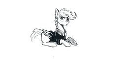 Size: 1920x1080 | Tagged: safe, artist:hierozaki, scootaloo, pegasus, pony, g4, black and white, clothes, female, grayscale, monochrome, prone, simple background, solo, sweater, white background