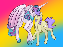 Size: 2732x2048 | Tagged: safe, artist:percy-mcmurphy, cream puff, princess flurry heart, alicorn, earth pony, pony, g4, blushing, craft, creambetes, cute, eyes closed, female, flurrybetes, high res, lesbian, mare, nuzzling, older, older cream puff, older flurry heart, ship:flurrypuff, shipping, smiling