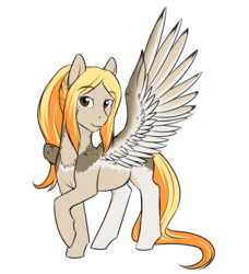Size: 792x870 | Tagged: safe, artist:askbubblelee, oc, oc only, oc:dove (askbubblelee), pegasus, pony, female, large wings, mare, mother, raised hoof, simple background, smiling, solo, spread wings, white background, wings