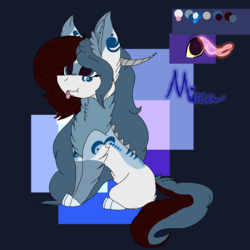 Size: 2560x2560 | Tagged: safe, artist:brokensilence, oc, oc only, oc:mira songheart, draconequus, :p, body markings, chest fluff, draconequified, high res, horns, paws, redesign, reference sheet, solo, species swap, tongue out