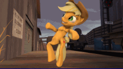 Size: 326x184 | Tagged: safe, artist:fishimira, applejack, pony, g4, 3d, animated, bipedal, dancing, female, gif, silly, silly pony, solo, source filmmaker, wat, who's a silly pony