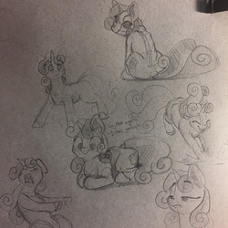 Size: 1280x1280 | Tagged: safe, artist:greyscaleart, sweetie belle, pony, g4, female, monochrome, sketch, sketch dump, solo, traditional art