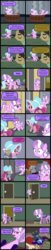 Size: 800x3938 | Tagged: safe, artist:magerblutooth, diamond tiara, filthy rich, ruby pinch, oc, oc:dazzle, cat, earth pony, pony, comic:diamond and dazzle, g4, bag, bone, butt, candy, comic, female, filly, foal, food, hot tub, male, plot, present, rain, saddle, shopping, stallion, tack, wet, wet mane, yarn