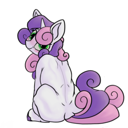 Size: 1280x1280 | Tagged: safe, artist:greyscaleart, sweetie belle, pony, unicorn, g4, blushing, female, looking back, mare, simple background, sitting, smiling, solo, transparent background