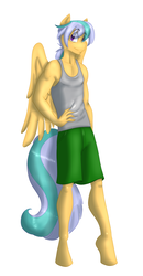 Size: 1069x2048 | Tagged: safe, artist:blues64, artist:marauder6272, color edit, edit, oc, oc only, oc:jet wave, pegasus, anthro, unguligrade anthro, clothes, colored, commission, male, shorts, simple background, solo, white background