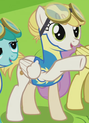 Size: 405x558 | Tagged: safe, screencap, parasol, spring melody, sprinkle medley, sugar cookie, pegasus, pony, g4, wonderbolts academy, background pony, character named in the comments, clothes, cropped, female, hair bun, mare, name suggestion in the comments, uniform, wonderbolt trainee uniform, wonderbolts uniform