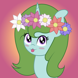 Size: 2083x2083 | Tagged: safe, artist:sketchydesign78, oc, oc only, oc:sketchy design, pony, :p, blush sticker, blushing, bust, cute, floral head wreath, flower, flower in hair, high res, portrait, solo, tongue out, vector