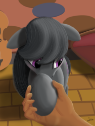 Size: 3000x4000 | Tagged: safe, artist:stink111, octavia melody, earth pony, human, pony, g4, blushing, cello, cute, embarrassed, female, floppy ears, fluffy, high res, holding hands, holding hooves, hooves, human on pony hoof holding, looking away, mare, musical instrument, offscreen character, pov, raised hoof, shy, solo focus, tavibetes
