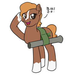 Size: 1000x1000 | Tagged: safe, artist:mkogwheel, earth pony, pony, 4chan, drawthread, korean, ponified, recoilless rifle, salute, sergeant reckless, solo, warpone