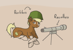 Size: 726x500 | Tagged: safe, artist:surcouff, earth pony, pony, 4chan, drawthread, ponified, recoilless rifle, sergeant reckless, solo, warpone
