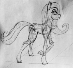 Size: 2260x2089 | Tagged: safe, artist:tour, derpibooru exclusive, oc, oc only, unnamed oc, earth pony, pony, female, high res, mare, monochrome, pencil drawing, simple background, solo, traditional art