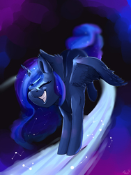 Size: 900x1200 | Tagged: safe, artist:passigcamel, princess luna, alicorn, pony, g4, cute, dancing, eyes closed, female, lunabetes, mare, solo