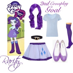 Size: 600x600 | Tagged: safe, derpibooru exclusive, rarity, equestria girls, g4, clothes, cosplay, costume, crossplay, eqg promo pose set, equestria girls logo, goal, idea, shirt, shoes, skirt, wig