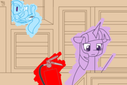 Size: 1542x1028 | Tagged: safe, artist:galefeather, rainbow dash, twilight sparkle, pony, mentally advanced series, g4, book, fire extinguisher, golden oaks library, sketch