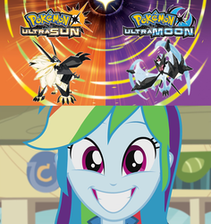 Size: 781x827 | Tagged: safe, rainbow dash, equestria girls, g4, grin, looking at you, pokémon, pokémon ultra sun and ultra moon, reaction, smiling, ultra moon, ultra sun