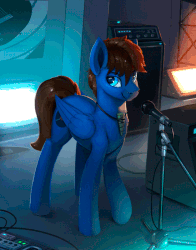 Size: 549x700 | Tagged: safe, artist:rodrigues404, oc, oc only, oc:bizarre song, pegasus, pony, animated, cinemagraph, commission, gif, male, microphone, solo, stallion