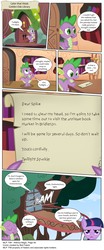 Size: 3328x7974 | Tagged: safe, artist:perfectblue97, spike, twilight sparkle, dragon, earth pony, pony, comic:without magic, g4, absurd resolution, blank flank, book, bookshelf, comic, earth pony twilight, golden oaks library, scroll