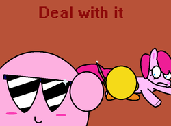 Size: 726x533 | Tagged: safe, artist:bunny-kirby, pinkie pie, earth pony, pony, puffball, g4, 1000 hours in ms paint, anti-brony, deal with it, hater, implied death, implied murder, kirby, kirby (series), knife, ms paint
