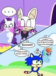 Size: 720x980 | Tagged: safe, artist:harmonybunny2021, rainbow dash, rarity, pony, g4, 2 panel comic, comic, crossover, male, rouge the bat, sonic the hedgehog, sonic the hedgehog (series)