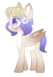 Size: 873x1274 | Tagged: safe, artist:helemaranth, oc, oc only, pegasus, pony, rcf community, blushing, ear fluff, female, flower, flower in hair, freckles, mare, pale belly, simple background, solo, white background, white belly