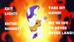 Size: 1280x720 | Tagged: safe, edit, edited screencap, screencap, rarity, pony, g4, honest apple, bipedal, enter sandman, female, fire, guitar, guitarity, metallica, musical instrument, solo, song reference