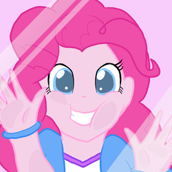 Size: 5250x5250 | Tagged: safe, artist:umbraamethyst, pinkie pie, human, equestria girls, g4, absurd resolution, against glass, bracelet, clothes, female, glass, icon, jewelry, shirt, smiling, solo, teenager, vest