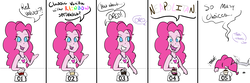 Size: 15750x5250 | Tagged: safe, artist:umbraamethyst, boulder (g4), maud pie, pinkie pie, equestria girls, g4, absurd resolution, ask, comic, cupcake, defeated, female, food, messy eating, offscreen character, talking, tumblr