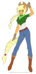 Size: 1632x3339 | Tagged: safe, artist:pyrus-leonidas, applejack, earth pony, anthro, g4, clothes, cowboy hat, equestria girls outfit, female, freckles, gloves, hat, looking at you, mare, pants, shirt, simple background, smiling, stetson, transparent background