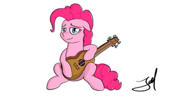 Size: 1920x1080 | Tagged: safe, artist:derpyjoel, pinkie pie, earth pony, pony, g4, honest apple, female, guitar, relaxed, solo