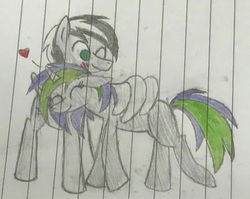 Size: 1600x1274 | Tagged: artist needed, safe, oc, oc only, oc:frenzy nuke, pony, female, lined paper, male, mare, stallion, traditional art
